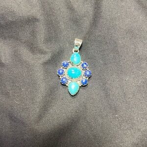 Blue Lapis Cluster Pendant, stamped Sterling Silver